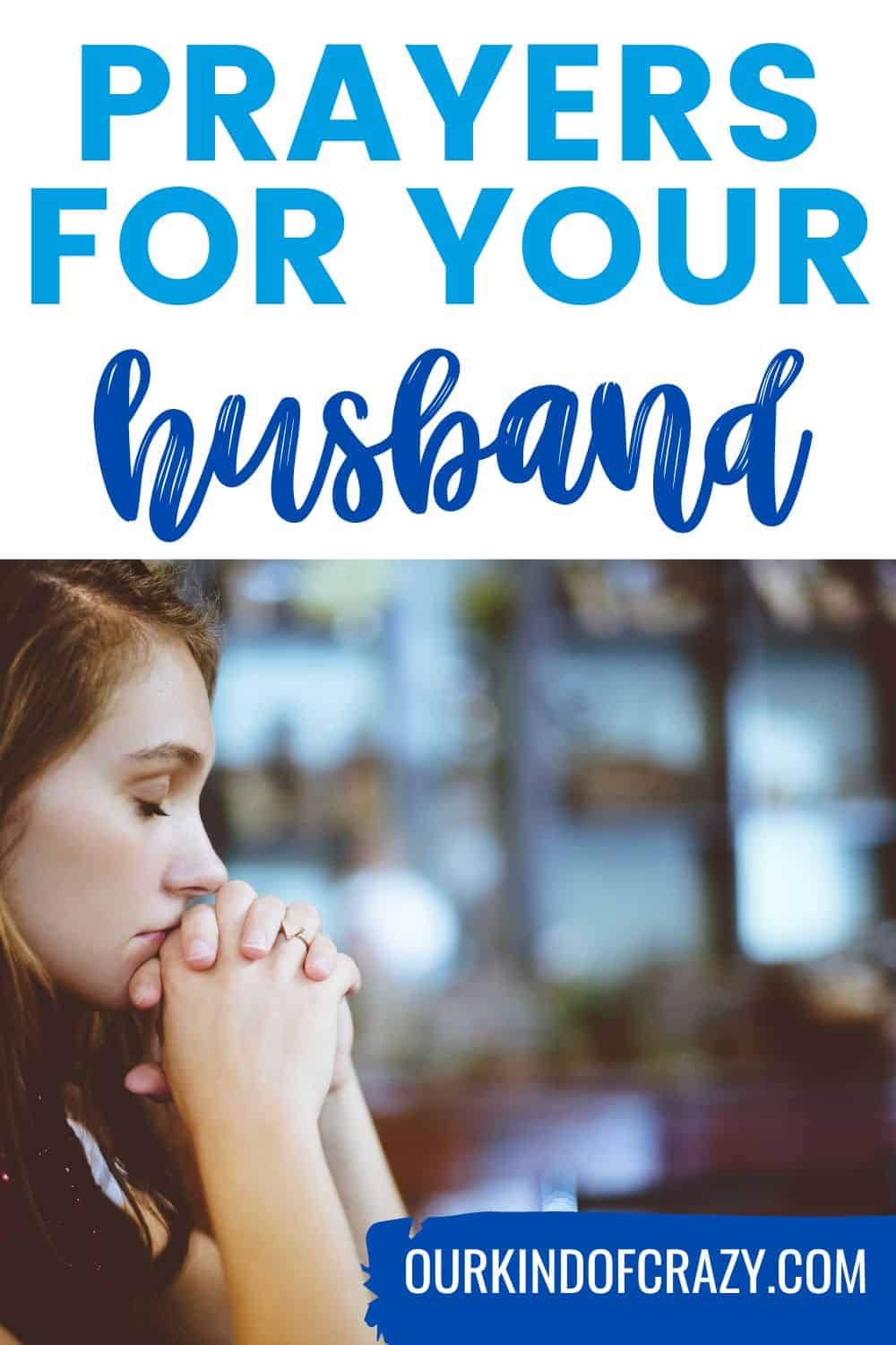 Prayers For Your Husband, with wife holding hands praying in church.